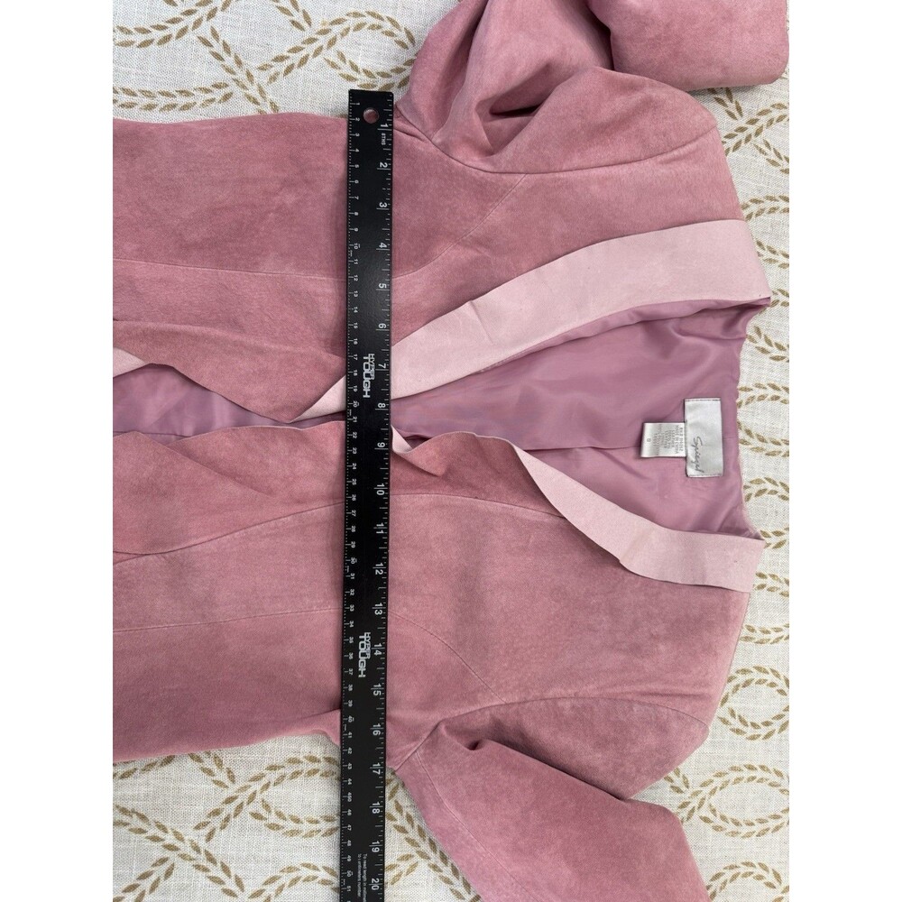 Vtg Y2K Spiegel Pink Suede Pig Leather Jacket Flare Bottom Jacket Open Front Sm - Picture 8 of 10